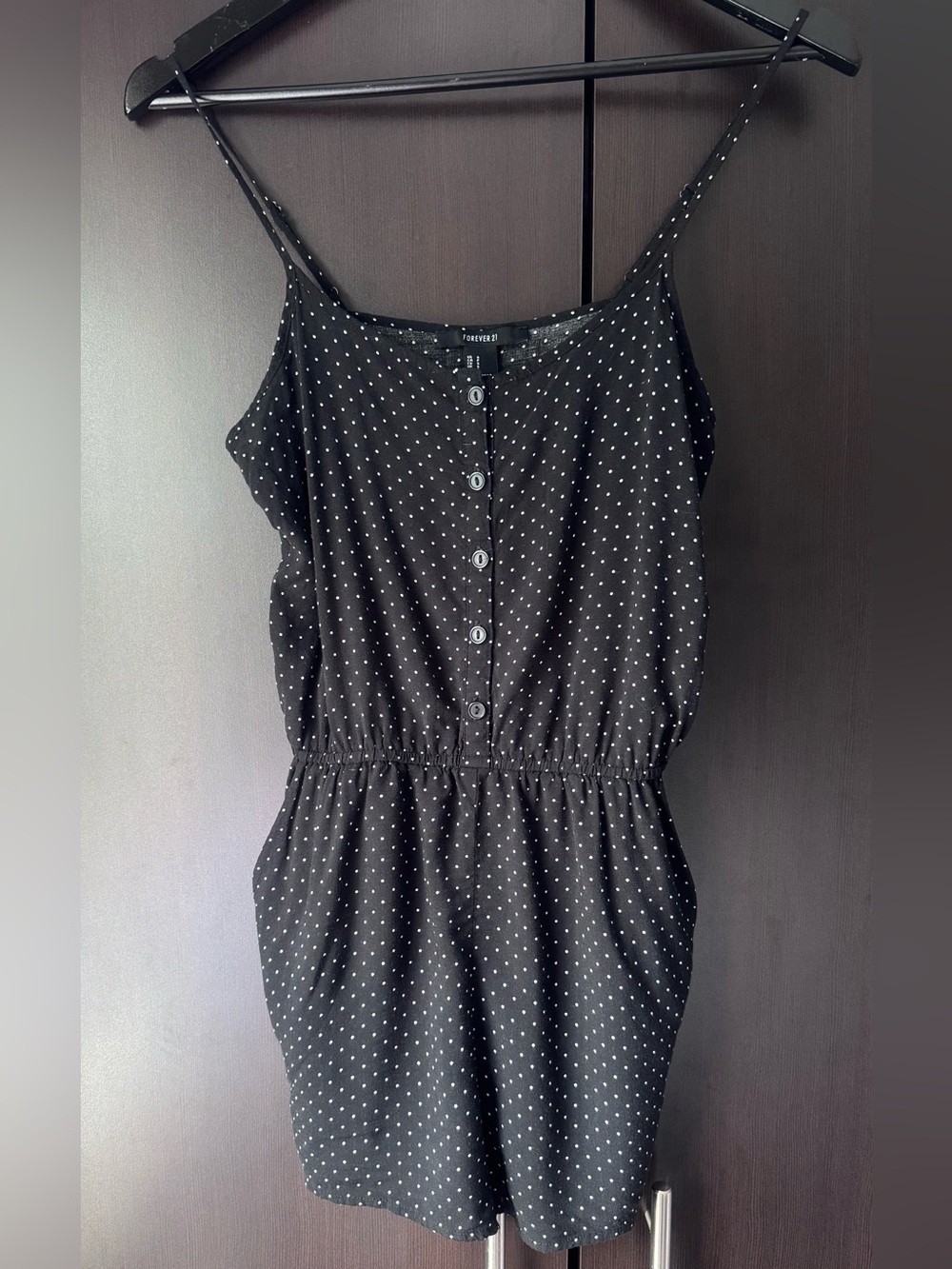 Forever 21 Black Polka Dot Spaghetti Strap Romper